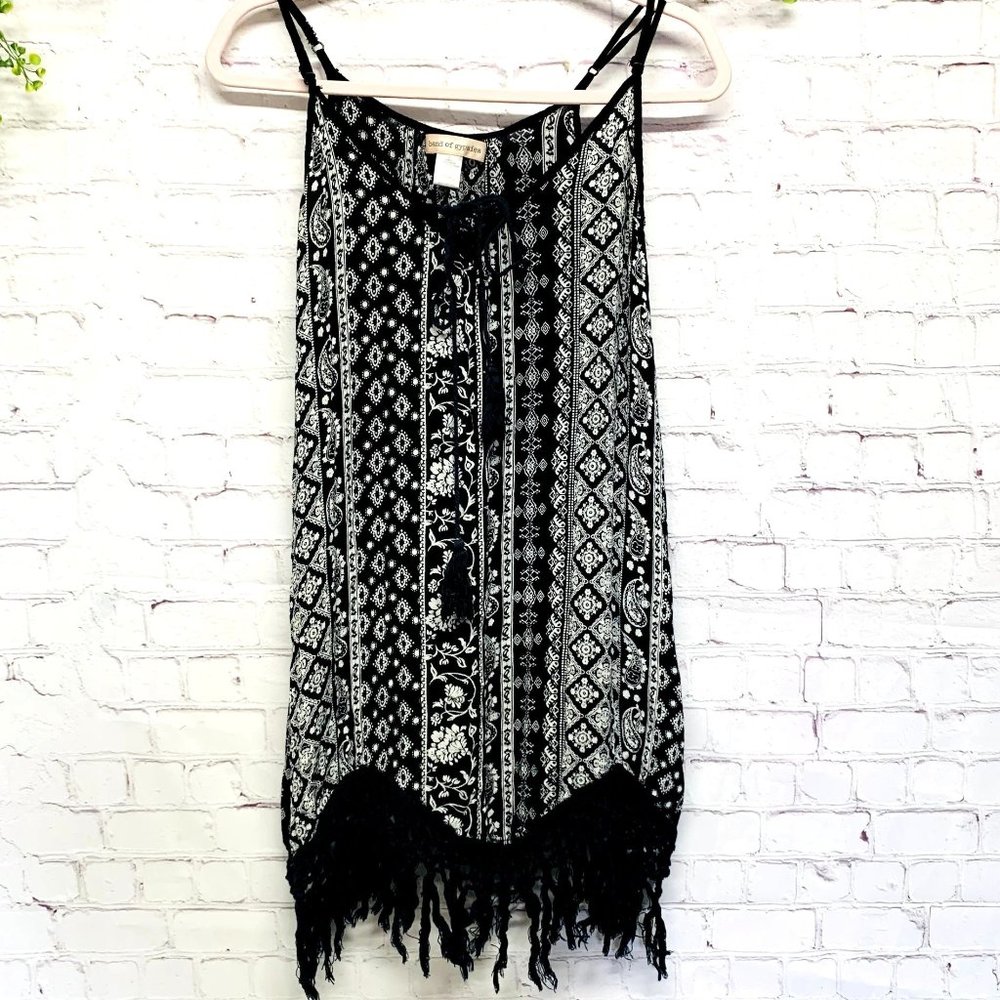 Band of Gypsies | Boho Summer Dress Tassel Hem Adjustable Straps Size Small